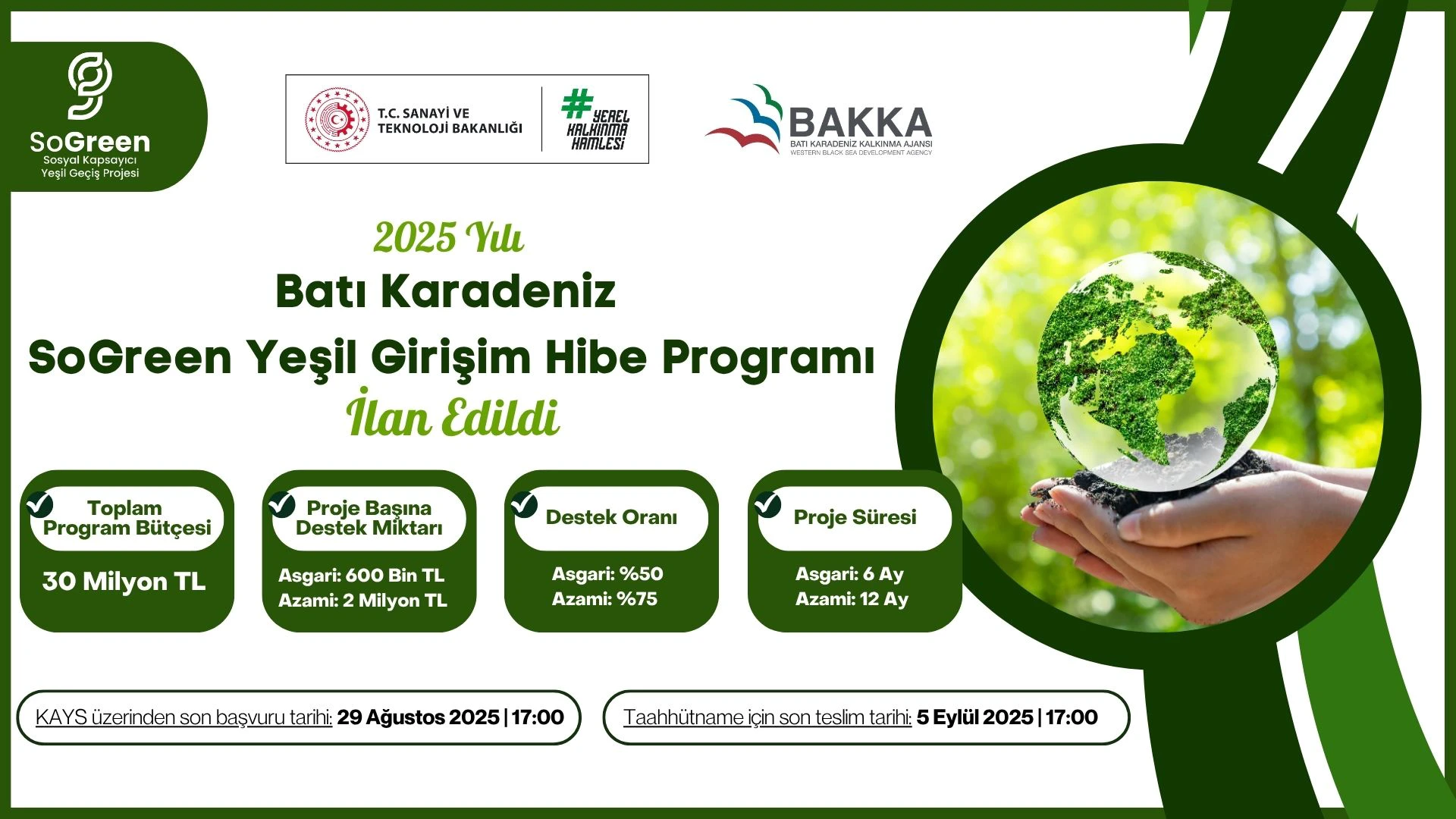 Batı Karadeniz SoGreen Yeşil Girişim Hibe Programı İlan Edildi