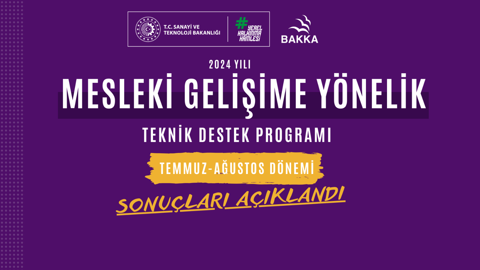 Mesleki Gelişime Yönelik Teknik Destek Programı Temmuz-Ağustos Dönemi Sonuçları Açıklandı