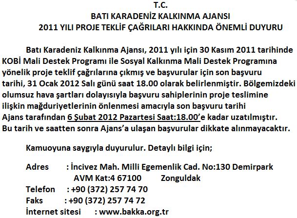 2011 YILI PROJE TEKLİF ÇAĞRILARI HAKKINDA ÖNEMLİ DUYURU